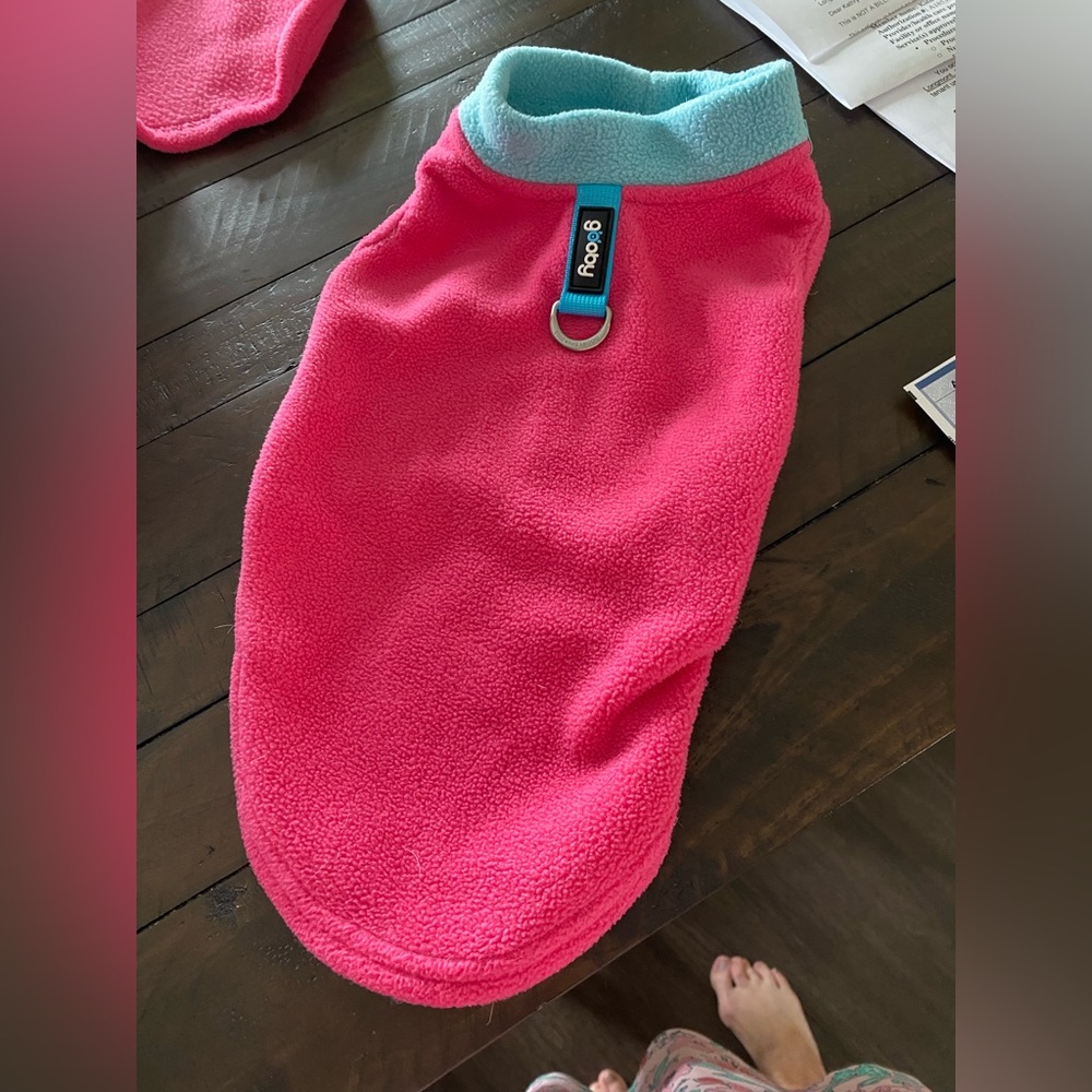 COPY - Gooby fleece pet vest with sewn on leather leash attachment.